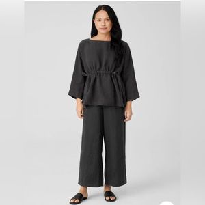 Eileen Fisher Black Linen Drawstring top